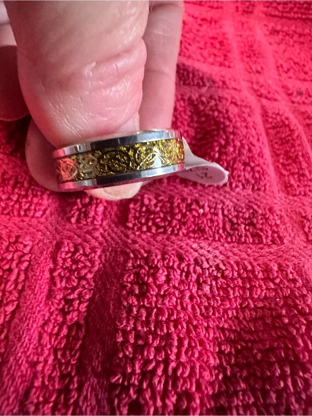 Two-Tone Textured Band Ring — Gold and Silver stainless size 10.5